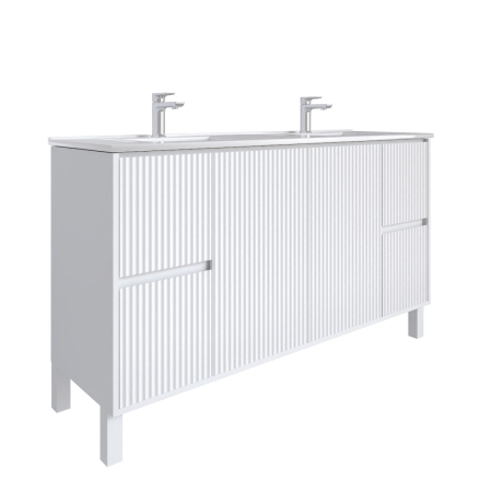 1500mm Brio Matte White 2PAC Coating PVC Freestanding Elegant Wave-Like Fluted Design Bathroom Vanity Cabinet Only