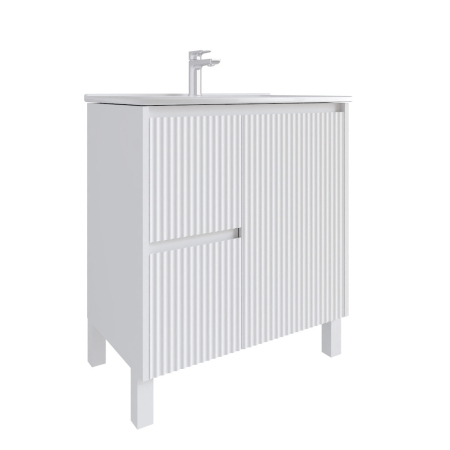 750mm Brio Matte White 2PAC Coating PVC Freestanding Elegant Wave-Like Fluted Design Bathroom Vanity Cabinet Only