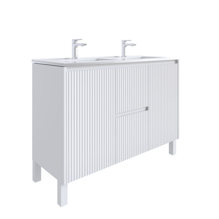 1200mm Brio Matte White 2PAC Coating PVC Freestanding Elegant Wave-Like Fluted Design Bathroom Vanity Cabinet Only