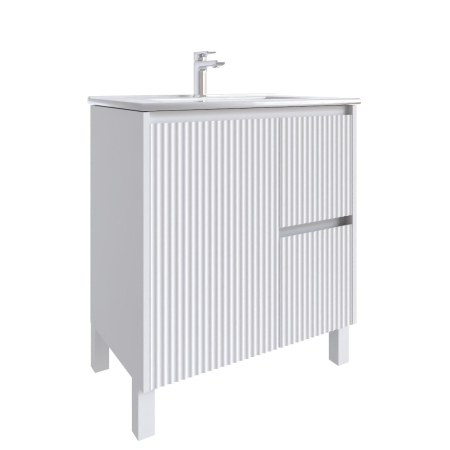 750mm Brio Matte White 2PAC Coating PVC Freestanding Elegant Wave-Like Fluted Design Bathroom Vanity Cabinet Only