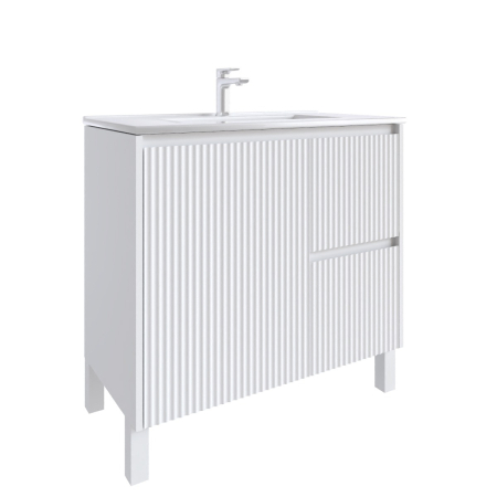 900mm Brio Matte White 2PAC Coating PVC Freestanding Elegant Wave-Like Fluted Design Bathroom Vanity Cabinet Only
