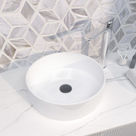 360mm Round Gloss White Ceramic Above Counter Basin Non-overflow