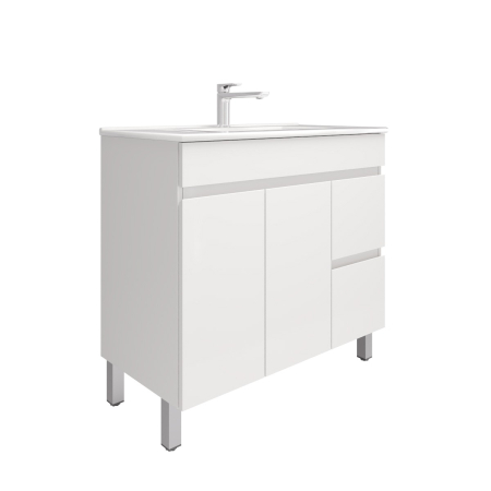 900MM Gloss White PVC Bathroom Vanity Right Drawers Free standing Cabinet Only
