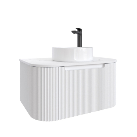 750mm Matte White 2PAC PVC 1/DW Curved Ribbed Design Wall Hung Cabinet Only 