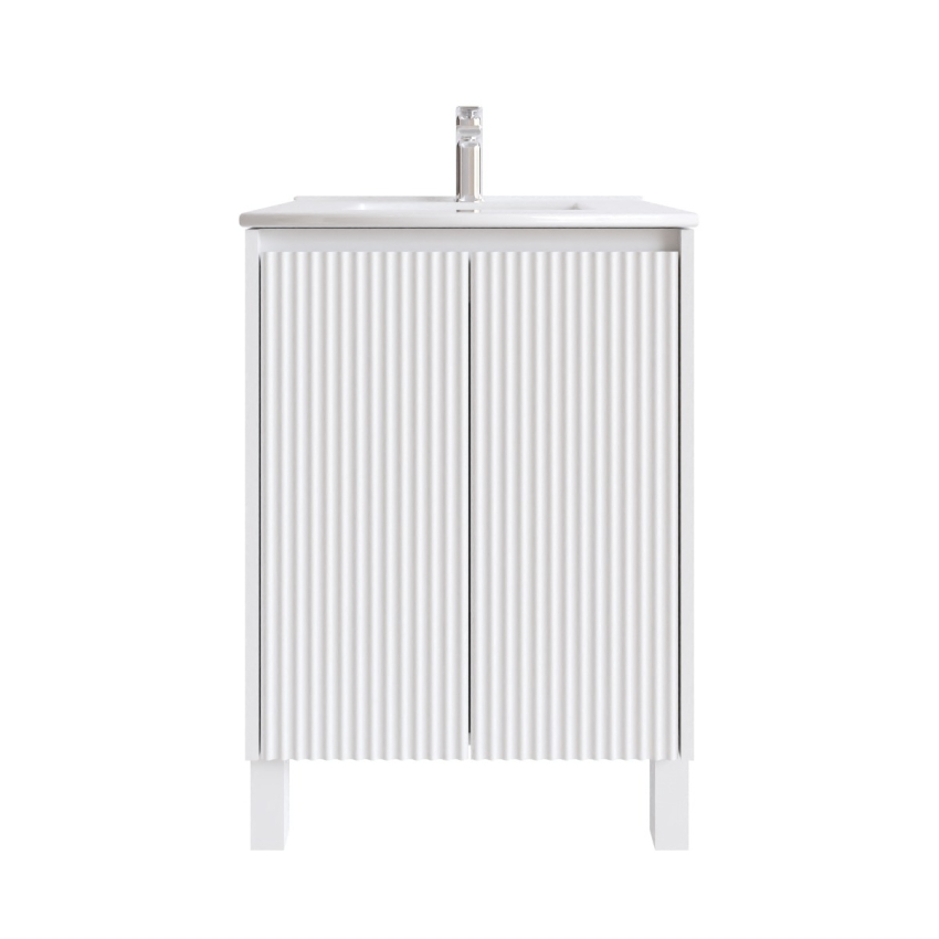 600mm Brio Matte White 2PAC Coating PVC Freestanding Elegant Wave-Like Fluted Design Bathroom Vanity Cabinet Only