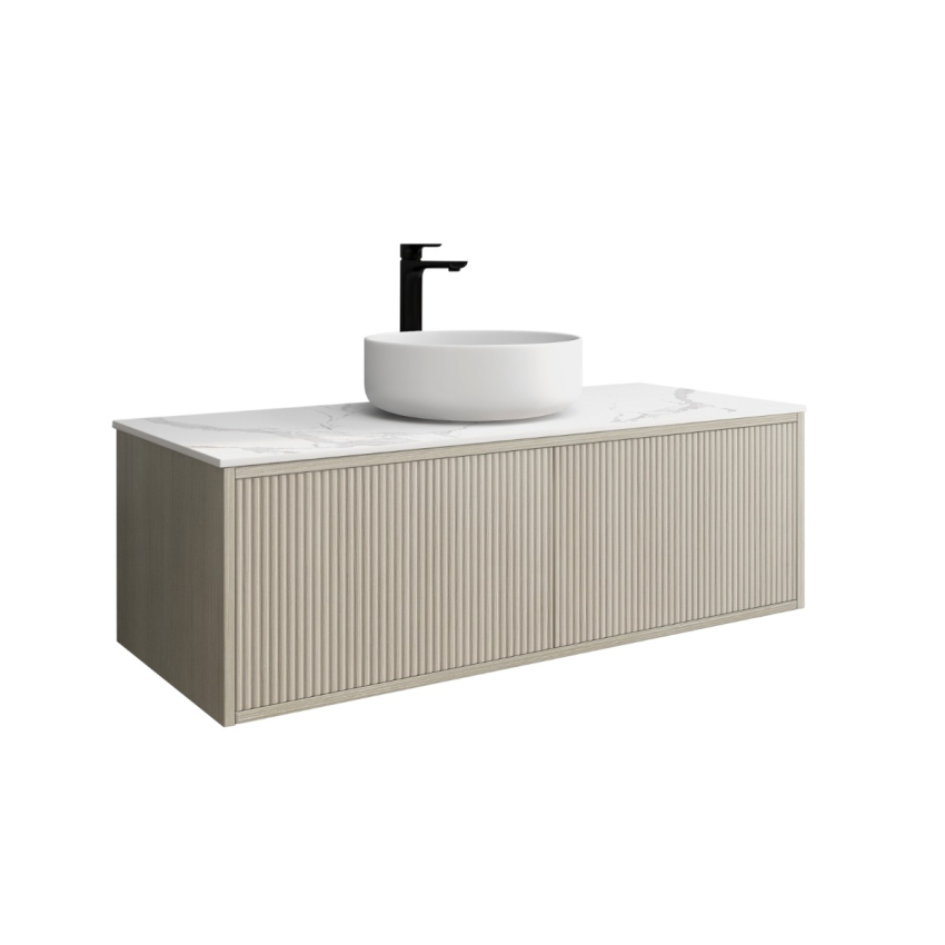 1200mm Kiama Coastal Oak 1 Right Hand Drawer 1 Left Hand Door Fluted Wall Hung Vanity Cabinet Only