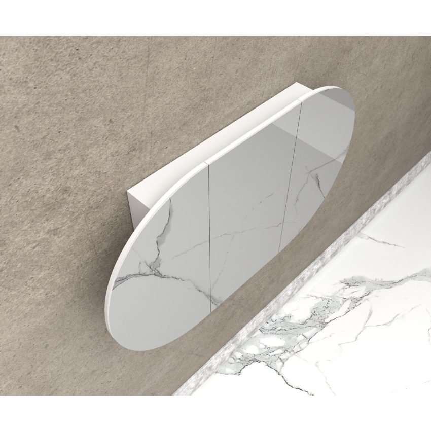 1200x750mm Oval Matte White Mirror Cabinet MDF 3/DR Shaving Cabinet