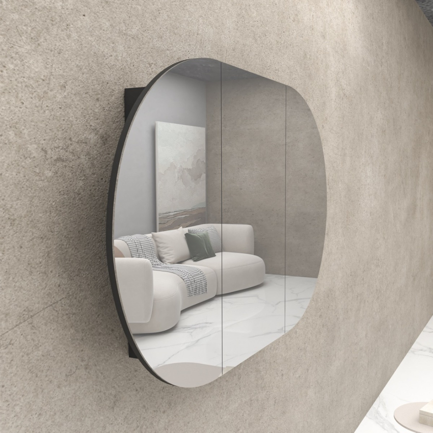 1200x750mm Oval Matte Black MDF 3/DR Shaving Cabinet