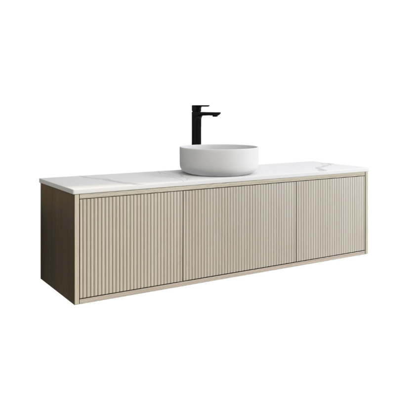 1500mm Kiama Coastal Oak 2 Drawers 1 Door Narrow Fluted Wall Hung Vanity Cabinet Only