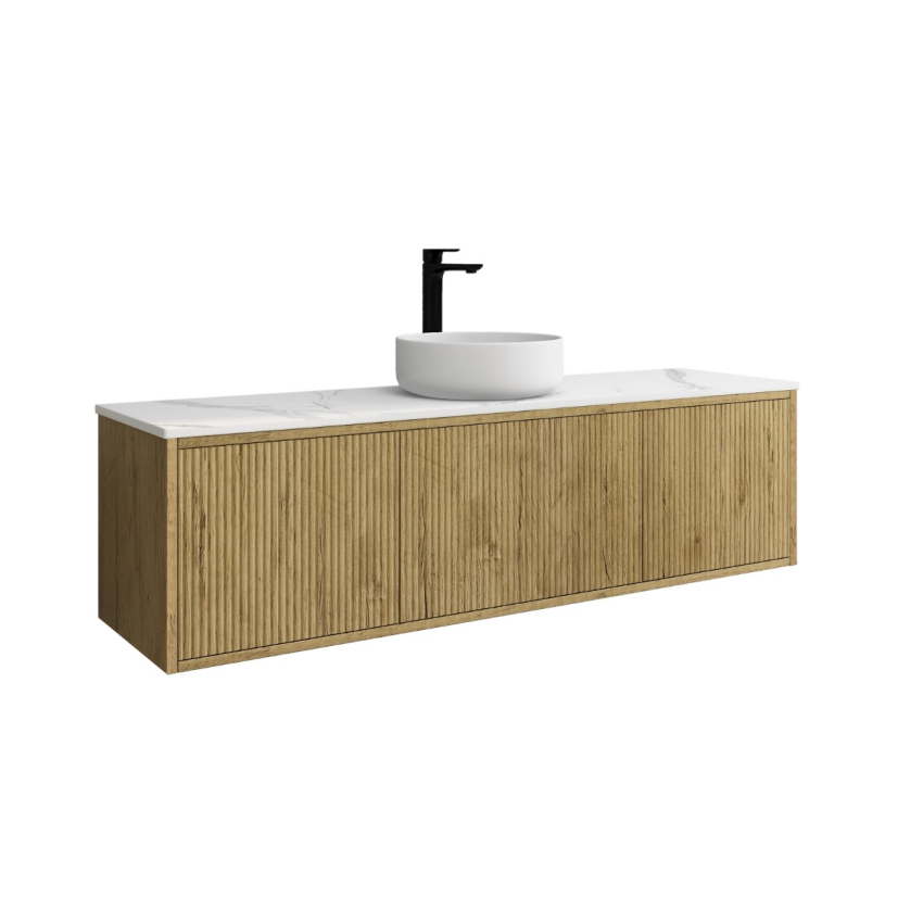 1500mm Kiama Prime Oak 2 Drawers 1 Door Narrow Fluted Wall Hung Vanity Cabinet Only