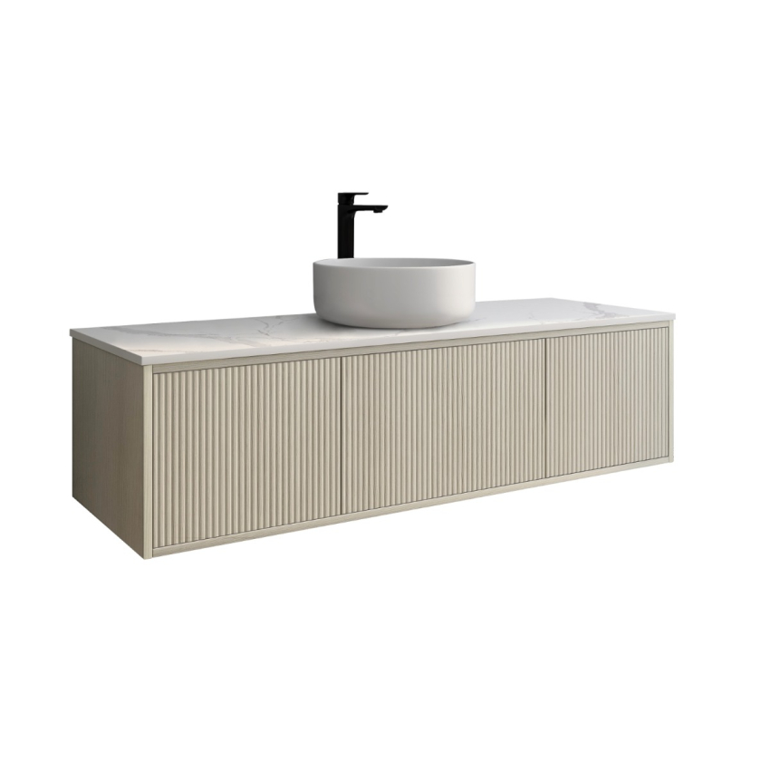 1500mm Kiama Coastal Oak 2 Drawers 1 Door Fluted Wall Hung Vanity Cabinet Only