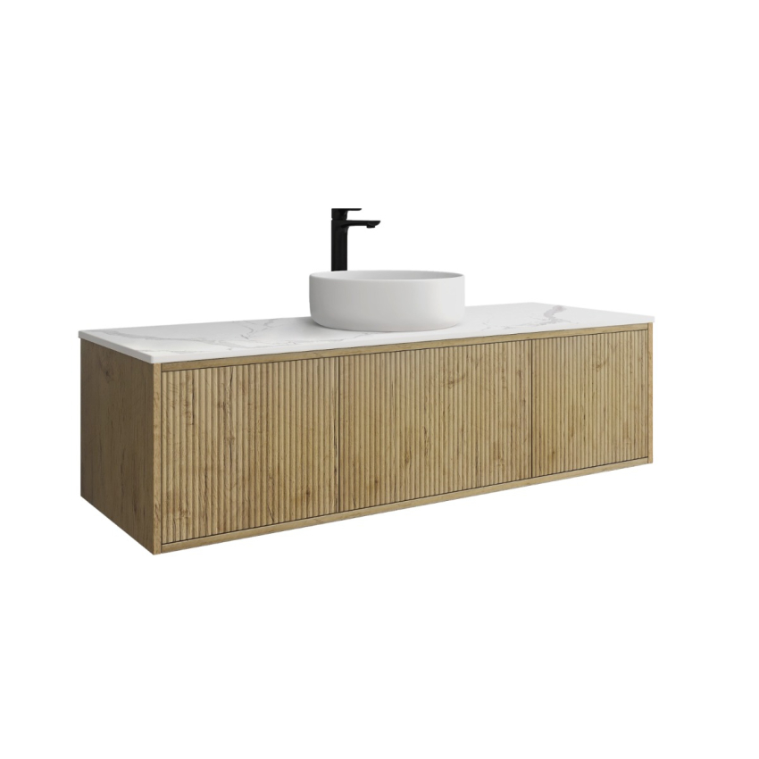 1500mm Kiama Prime Oak 2 Drawers 1 Door Fluted Wall Hung Vanity Cabinet Only