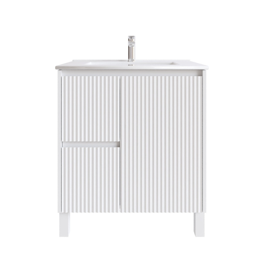 750mm Brio Matte White 2PAC Coating PVC Freestanding Elegant Wave-Like Fluted Design Bathroom Vanity Cabinet Only