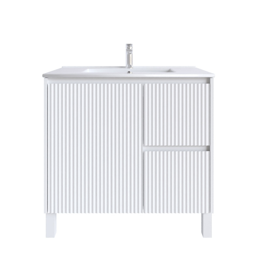 900mm Brio Matte White 2PAC Coating PVC Freestanding Elegant Wave-Like Fluted Design Bathroom Vanity Cabinet Only