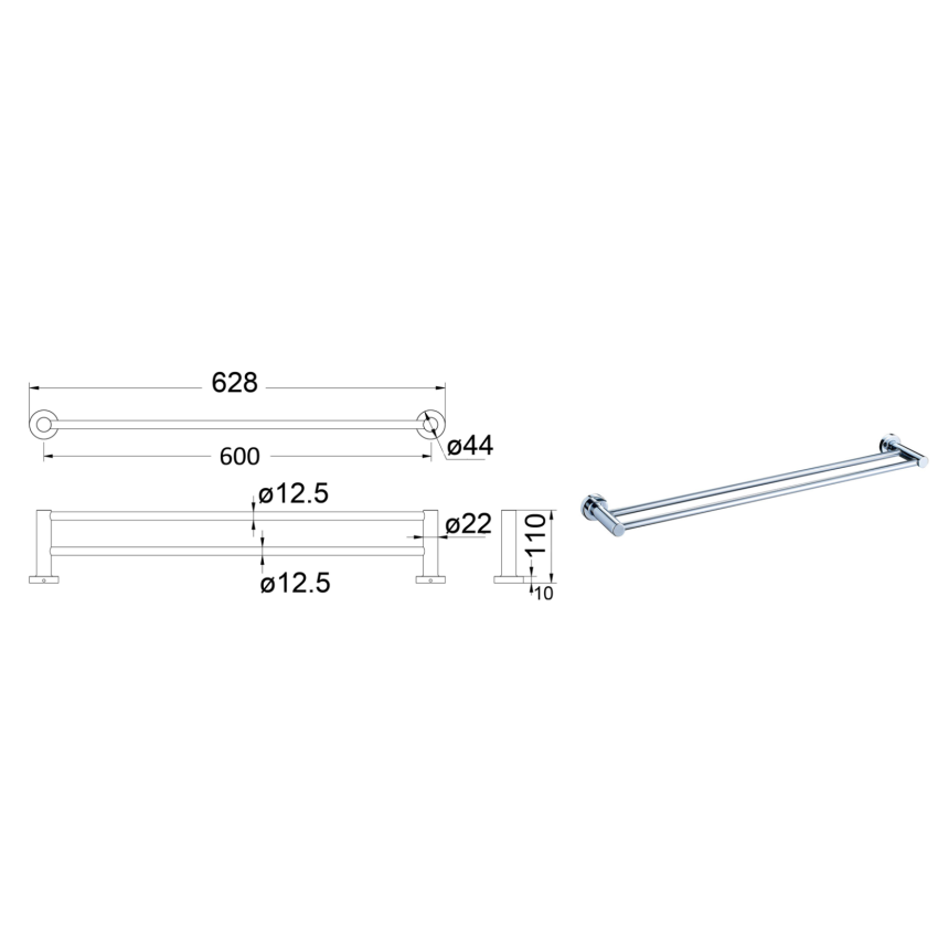 Ruby Round Double Towel Rail Chrome