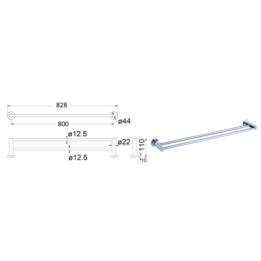 Ruby Round Double Towel Rail Chrome