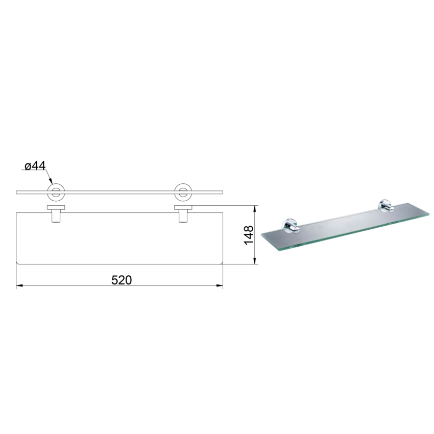 Ruby Round Glass Shelf 520 mm Chrome