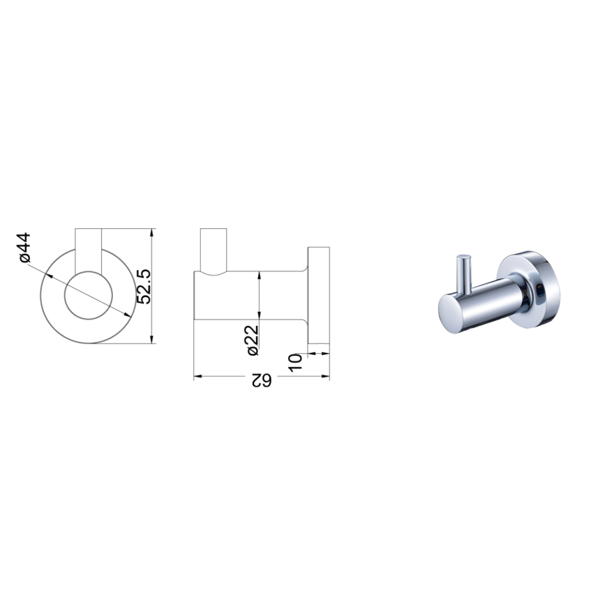 Ruby Round Robe Hook Chrome