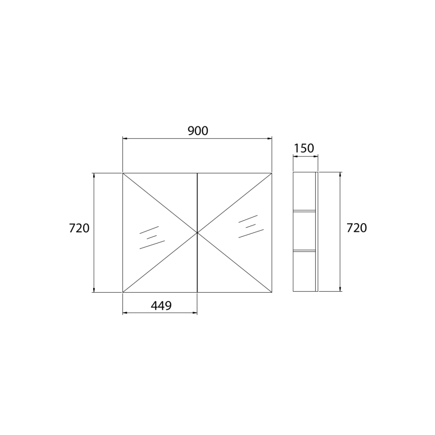 900*720*150mm Pvc White Shaving Cabinet Two Doors