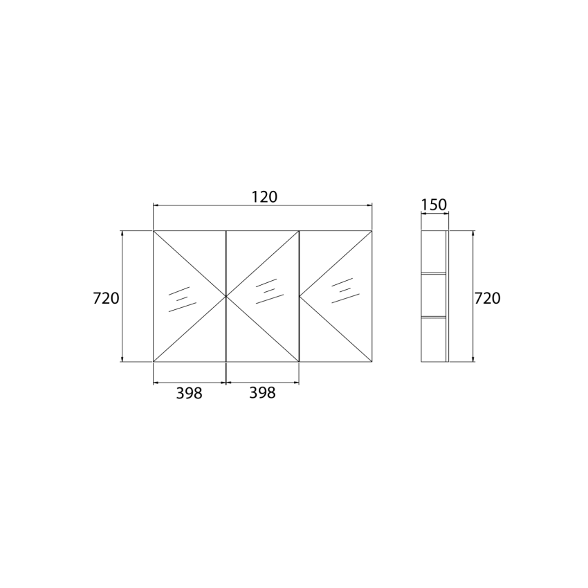 1200*150*720mm Pvc White Shaving Cabinet Three Doors