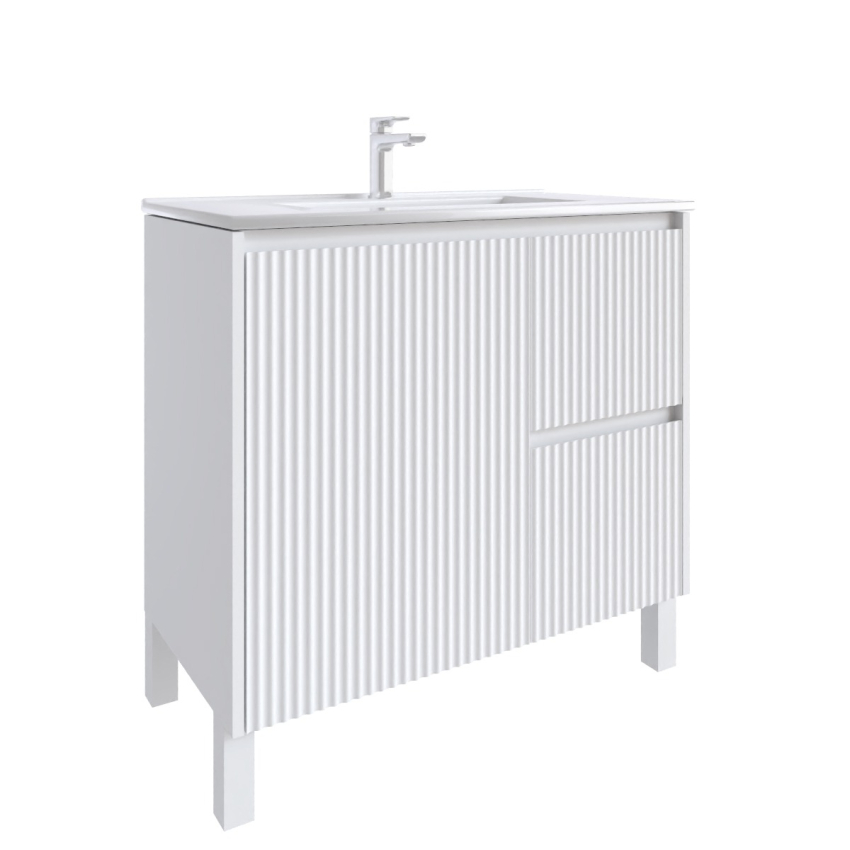 900mm Brio Matte White 2PAC Coating PVC Freestanding Elegant Wave-Like Fluted Design Bathroom Vanity Cabinet Only
