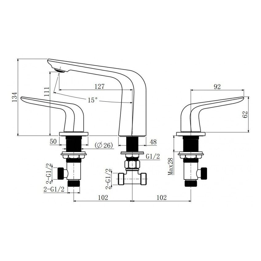Esperia Chrome 3 Holes Basin Mixer