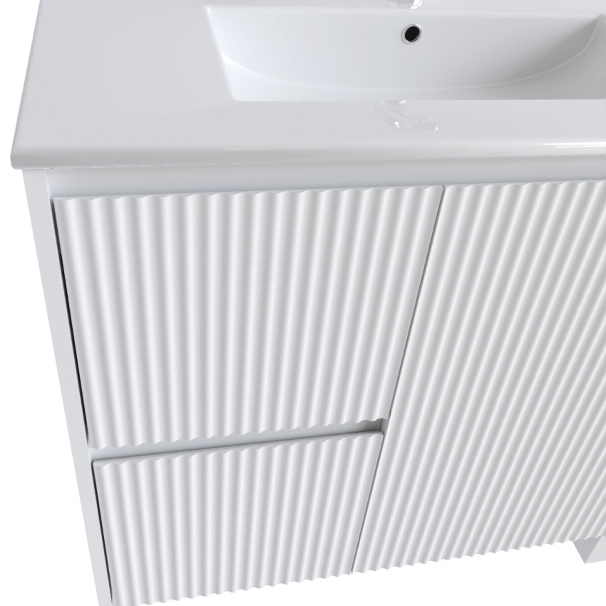 900mm Brio Matte White 2PAC Coating PVC Freestanding Elegant Wave-Like Fluted Design Bathroom Vanity Cabinet Only