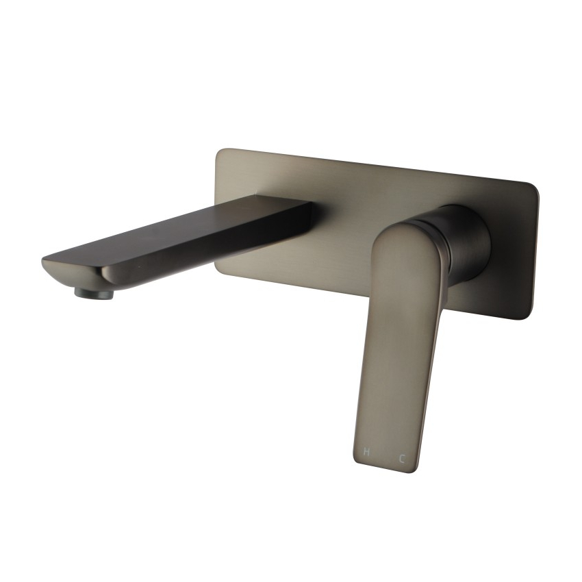 Square Brushed Gun Metal Grey Wall Mixer with Spout