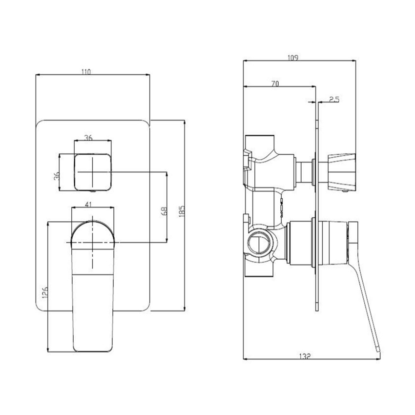 Square Chrome Wall Mixer With Diverter