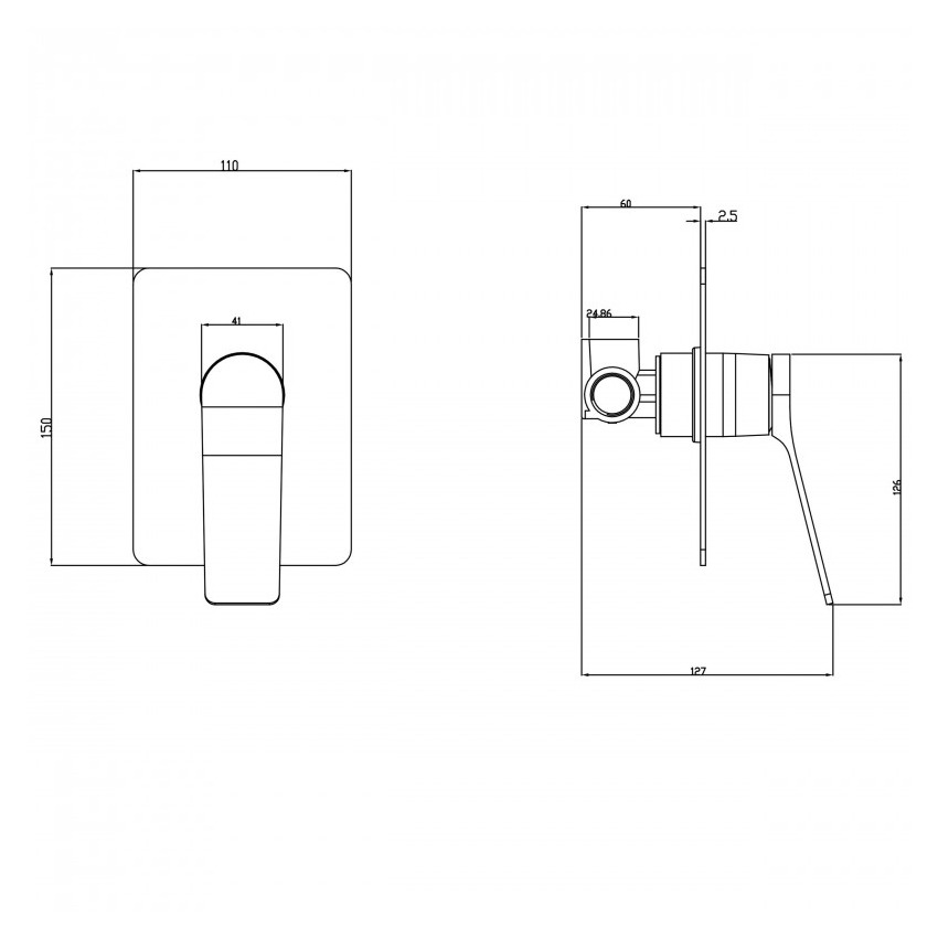 Square Black Built-in Shower Mixer(Brass)