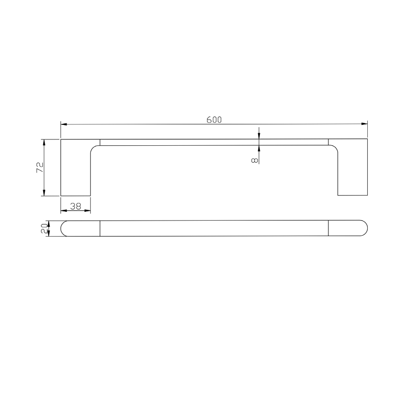 Black Single Towel Rail 600mm