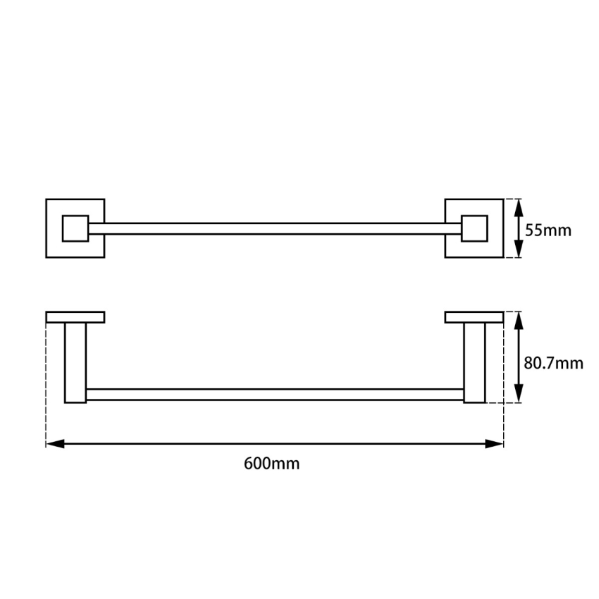 Black Single Towel Rail 600mm