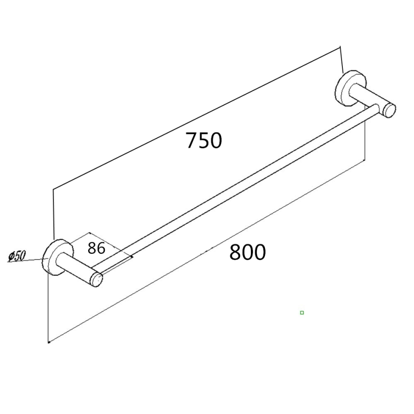 Round Black Single Towel Rack Rail 790mm