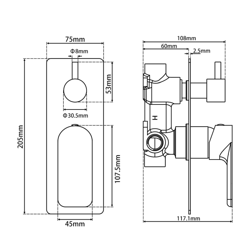 Solid Brass Chrome Bath/Shower Wall Mixer with Diverter Wall Mounted