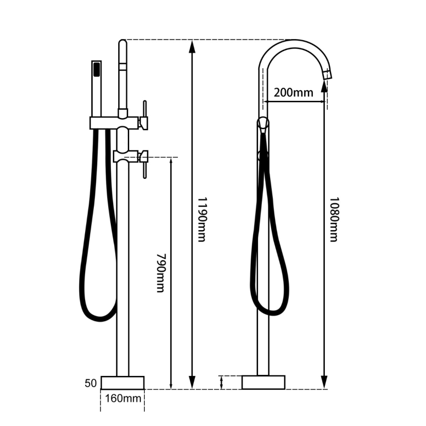 Black Round Freestanding Bath Mixer With Handheld Shower