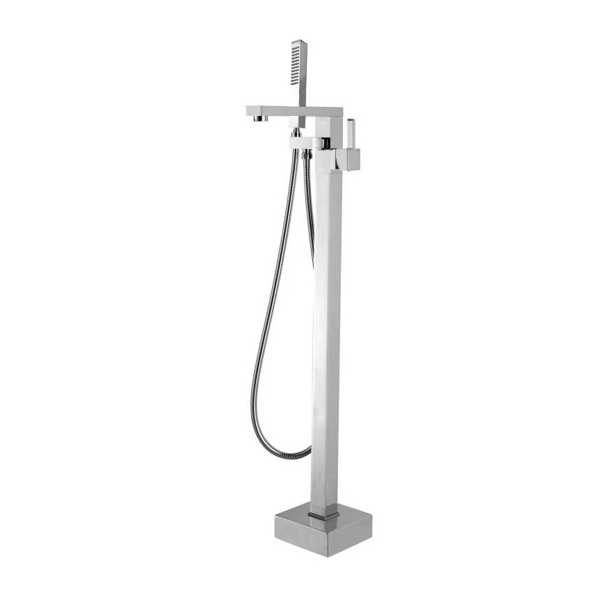 Brushed Nickel Freestanding Bath Mixer With Handheld Shower