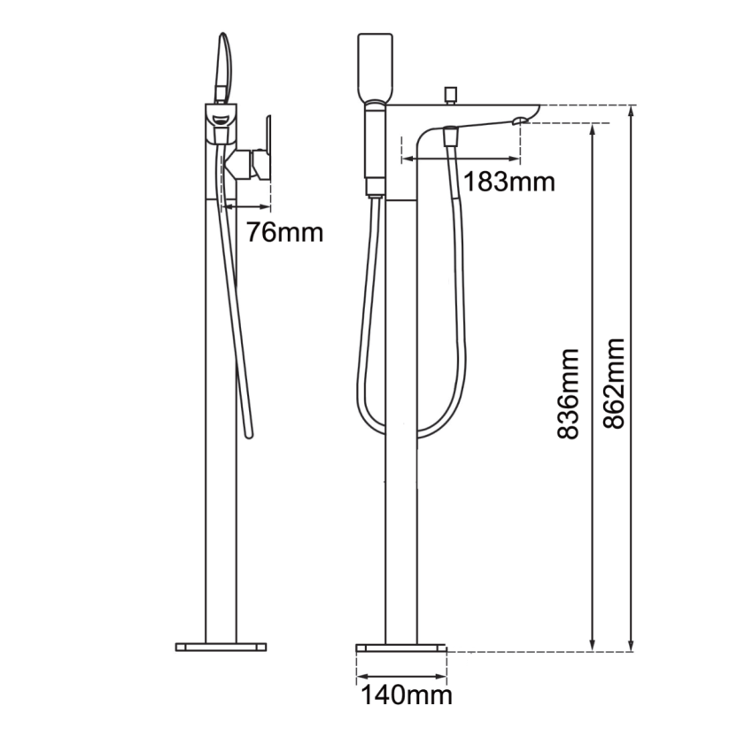 Black Floor Standing Mixer With Diverter & Handheld Shower(Brass)