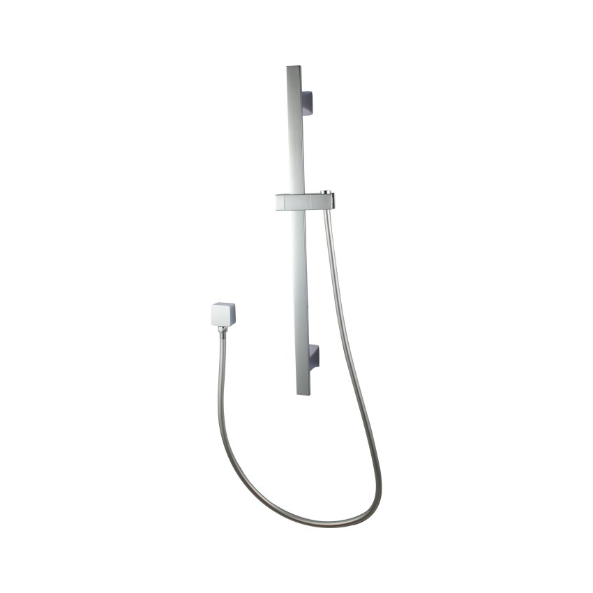 Square Chrome Wall Mounted Sliding Rail with Water Hose & Wall Connector Only