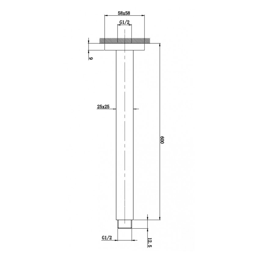 Square Black Ceiling Shower Arm 600mm