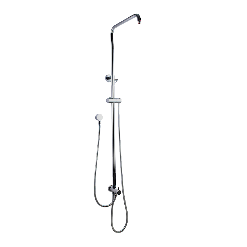 Round Chrome Top/Bottom Water Inlet Twin Shower Rail With Diverter