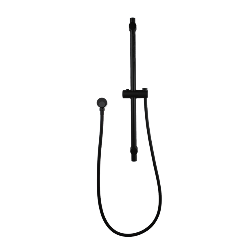 Round Black Adjustable Shower Rail with Wall Connector & Water Hose Only