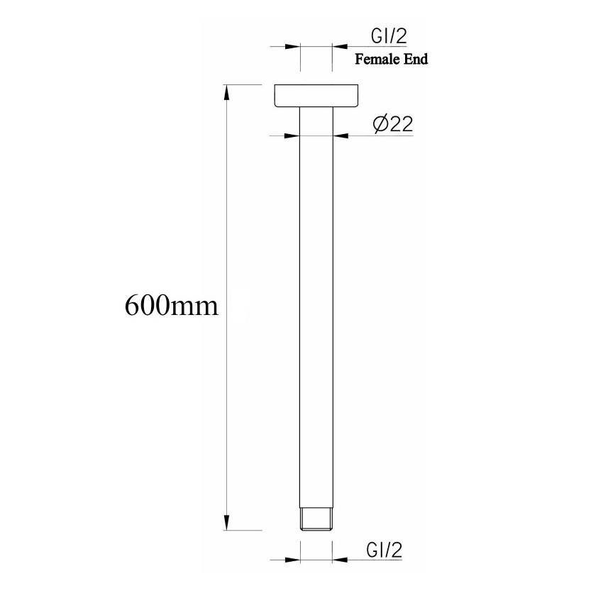 Round Black Ceiling Shower Arm 600mm
