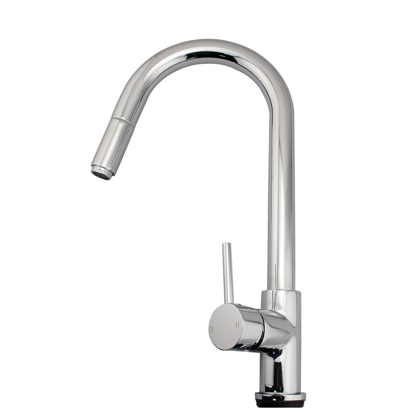 Round Chrome Pull Out Kitchen Sink Mixer Tap