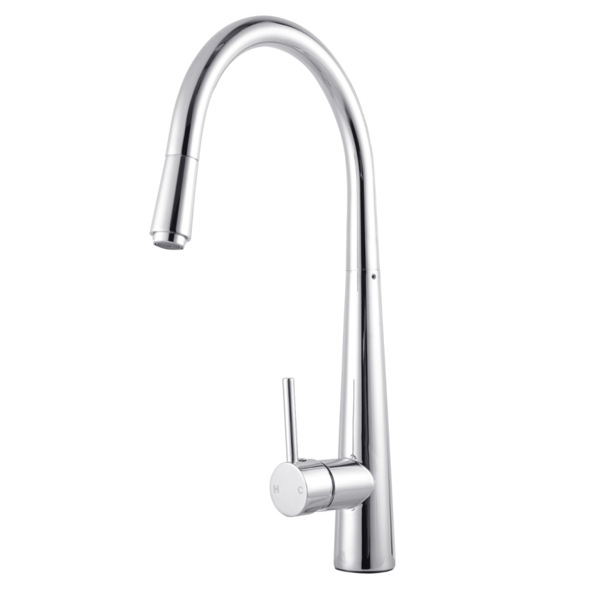 Round Chrome Pull Out Kitchen Sink Mixer Tap