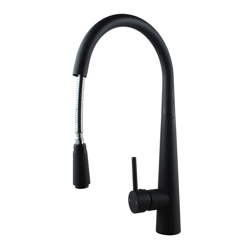 Round Black Pull Out Kitchen Sink Mixer Tap