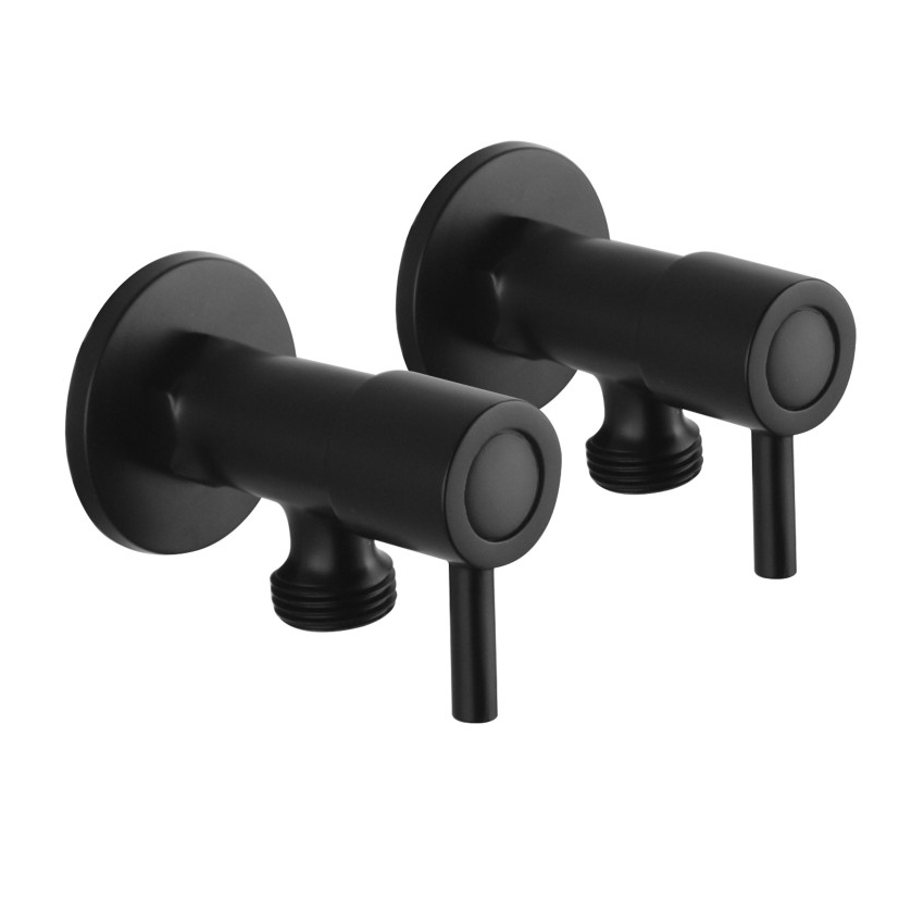 Bathroom Round Black 1/4 Turn Washing Machine Stop Taps(one pair)