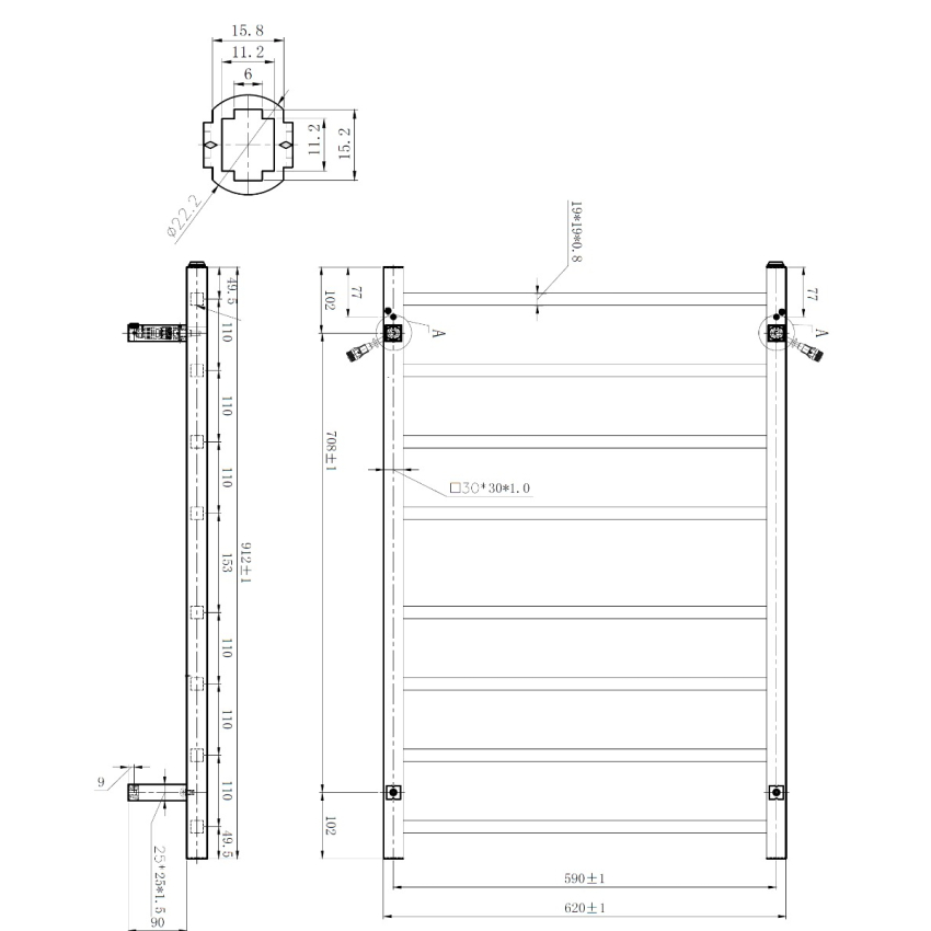 Chrome Square Electric Heated Towel Rack 8 Bars