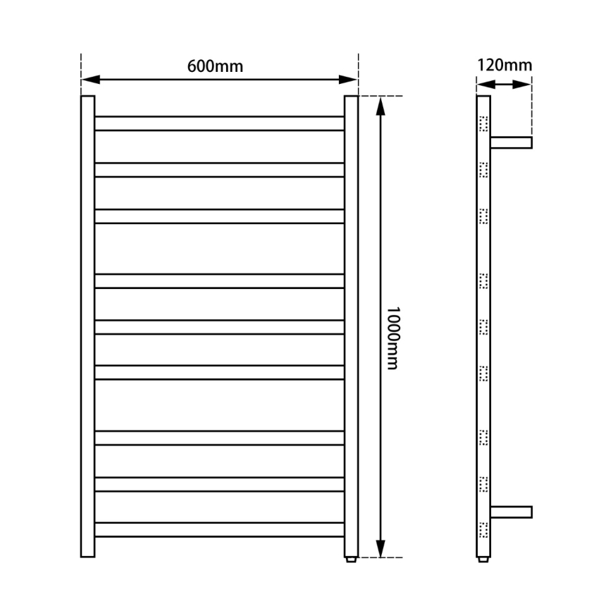 Square Matte Black Electric Heated Towel Rack 9 Bars