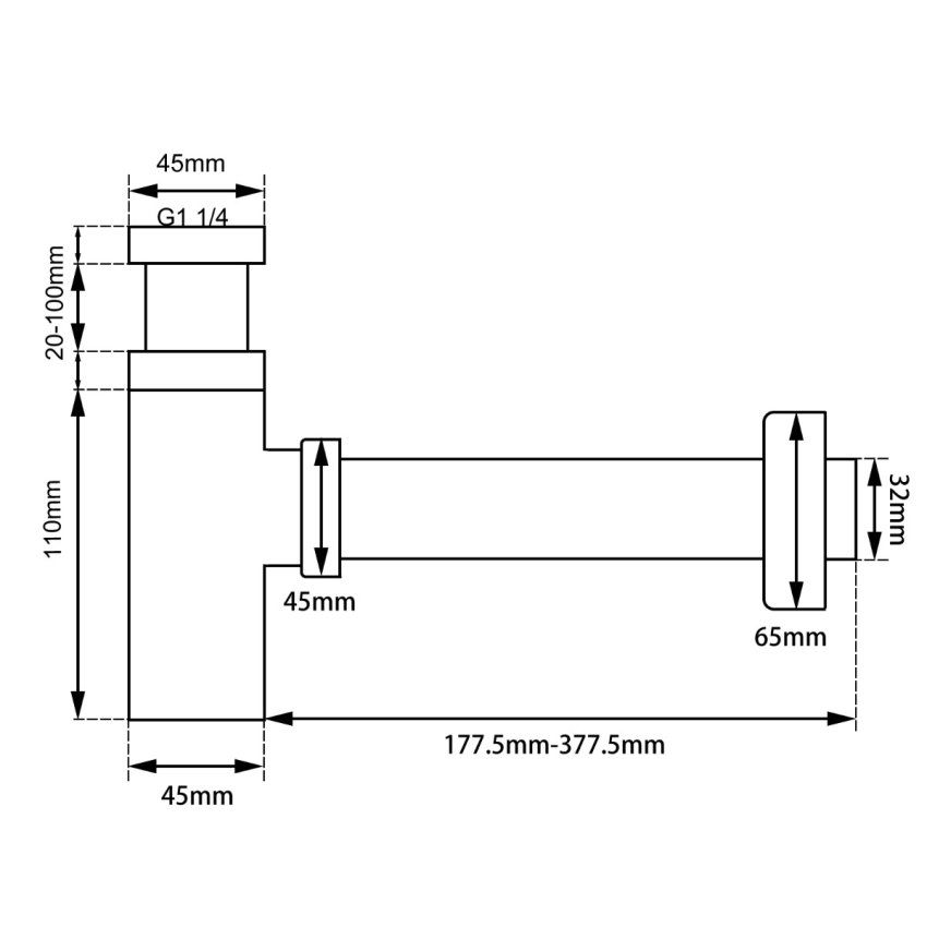 Brushed Nickel Bottle Trap 32mm