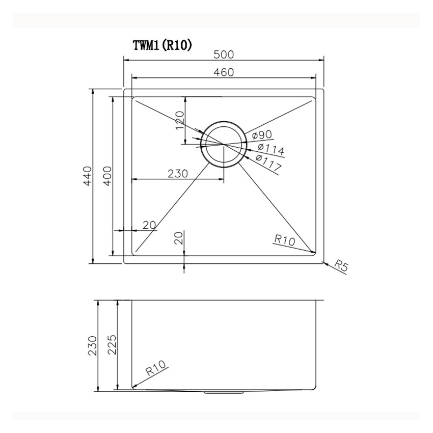 304 Stainless Steel Hand-made Single Bowl Kitchen Sink(Round Edges) 500*440*230mm
